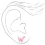 Silver Dinosaur Stud Earrings - Pink,
