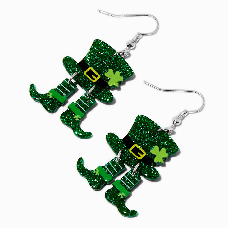 Pendantes paillet&eacute;es avec pieds qui pendillent et haut-de-forme de leprechaun pour la Saint-Patrick,