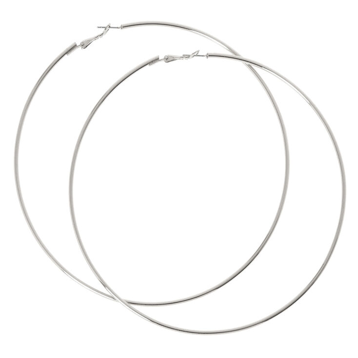 Silver 120MM Skinny Hoop Earrings,