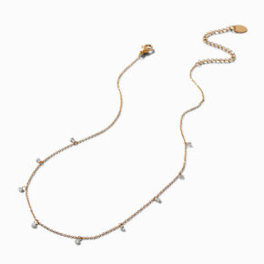 Gold-tone Stainless Steel Cubic Zirconia Confetti Chain Necklace,