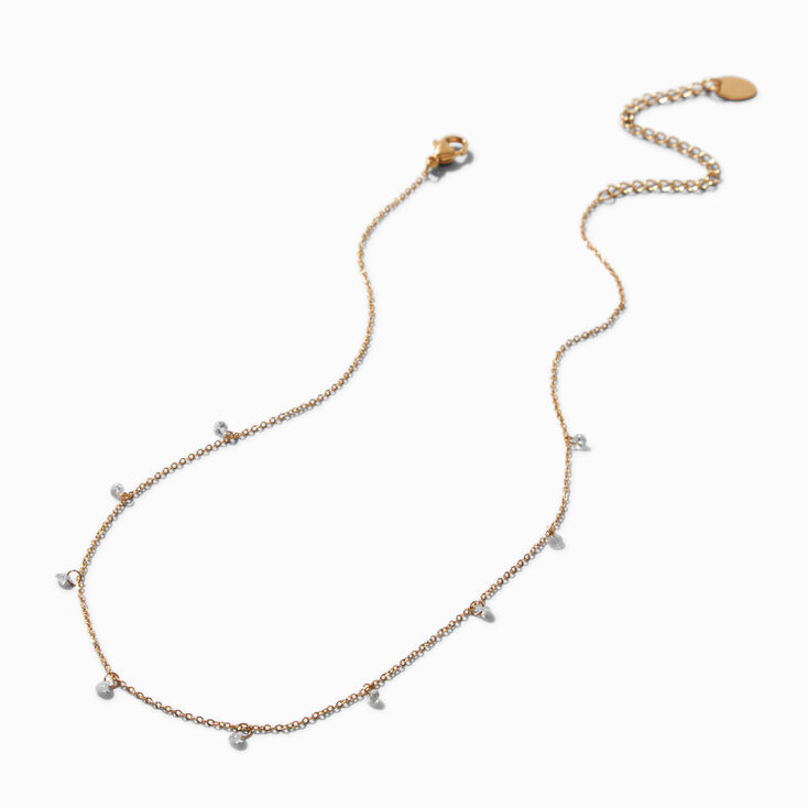 Gold-tone Stainless Steel Cubic Zirconia Confetti Chain Necklace,