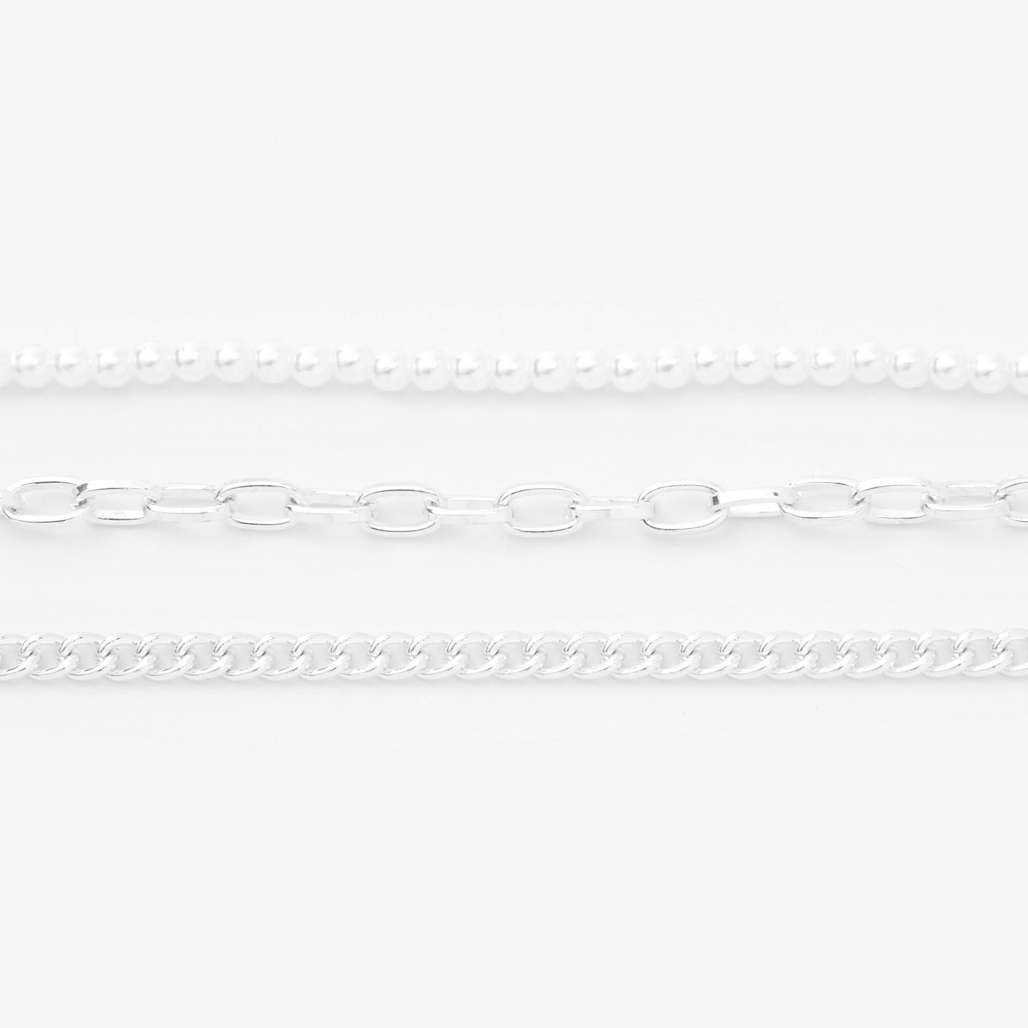 Silver Delicate Pearl & Chain Strand Necklace,