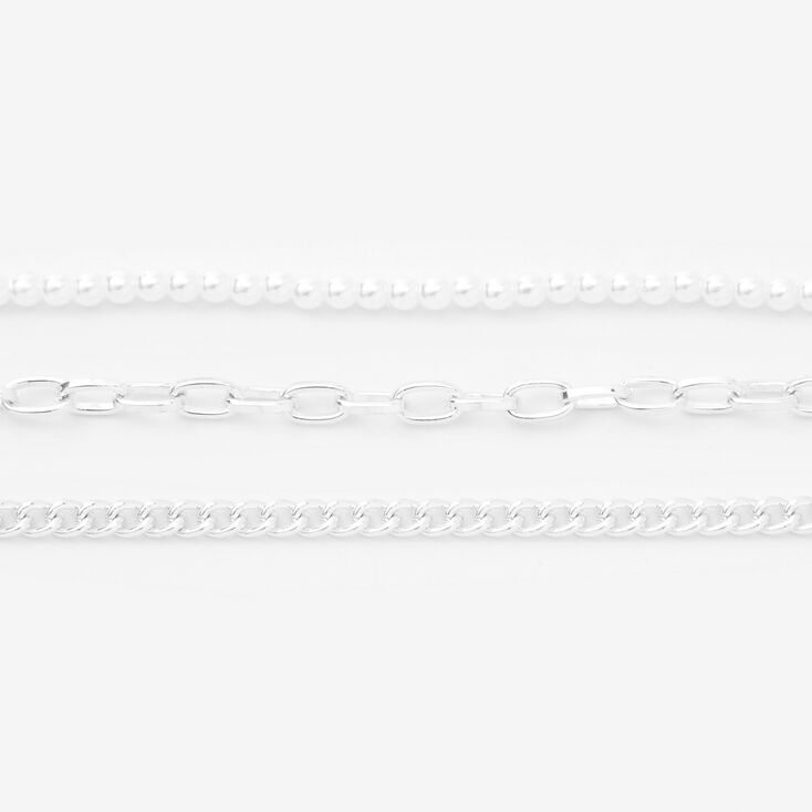 Silver Delicate Pearl Chain Strand Necklace,