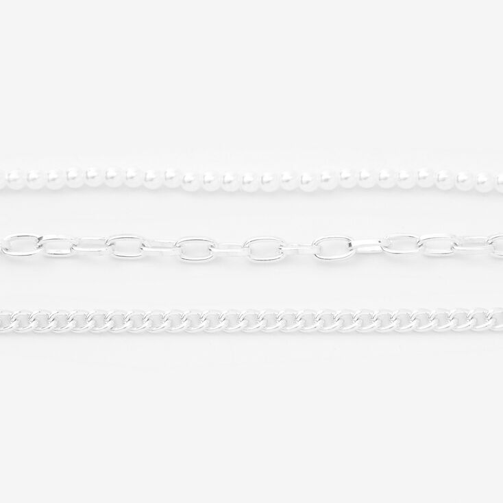 Silver Delicate Pearl &amp; Chain Strand Necklace,