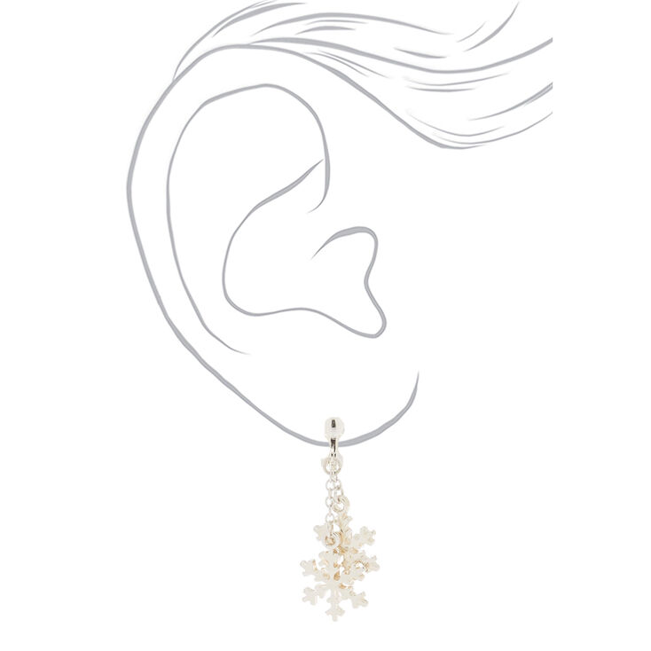 Silver 1&quot; Snowflake Clip On Drop Earrings,