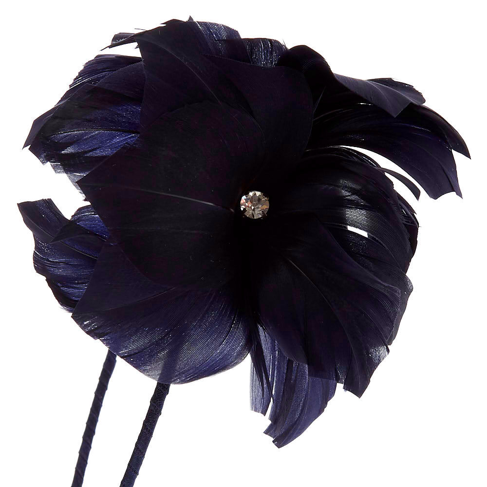 Feather Flower Hair Fascinator Headband - Navy,