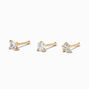 20G Gold-tone Stainless Steel Heart, Star, &amp; Circle Crystal Nose Studs - 3 Pack,