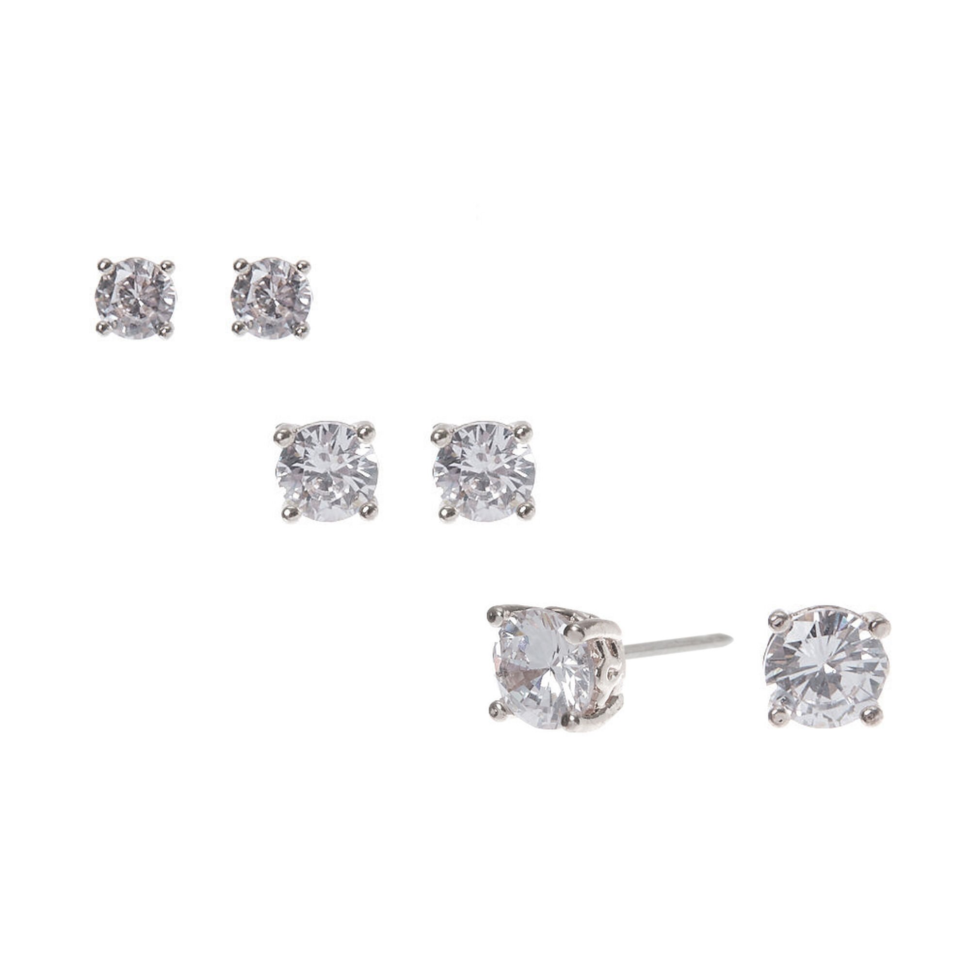 View Claires Tone Cubic Zirconia Round Stud Earrings 4MM 5MM 6MM Silver information