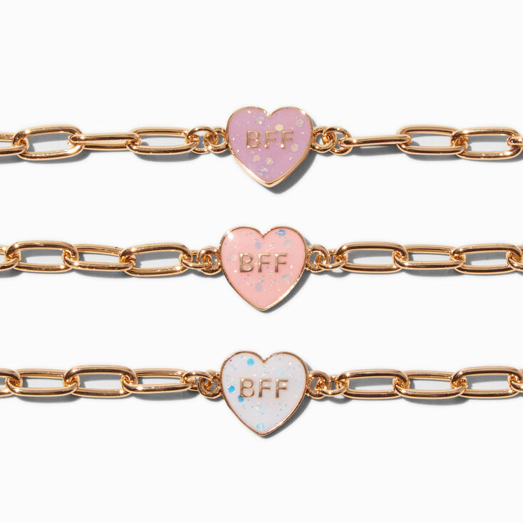 Best Friends Heart BFF UV Color-Changing Charm Bracelets - 3 Pack