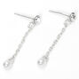 Sterling Silver 1&quot; Crystal Pearl Chain Drop Earrings,