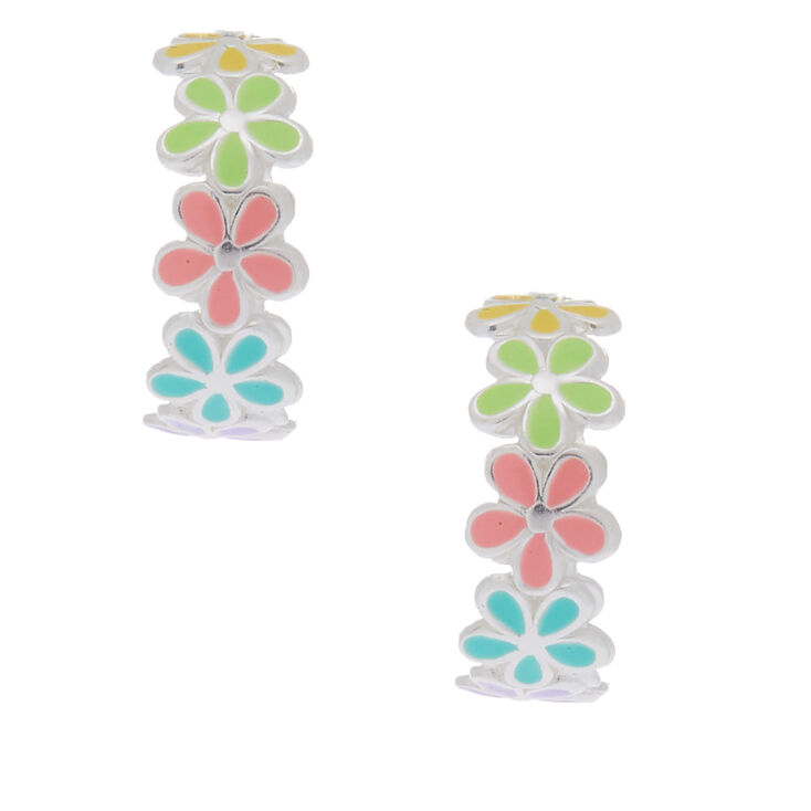 Sterling Silver Flower Hoop Earrings,