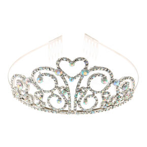Claire&#39;s Club Silver-tone Crystal Heart Swirl Tiara,