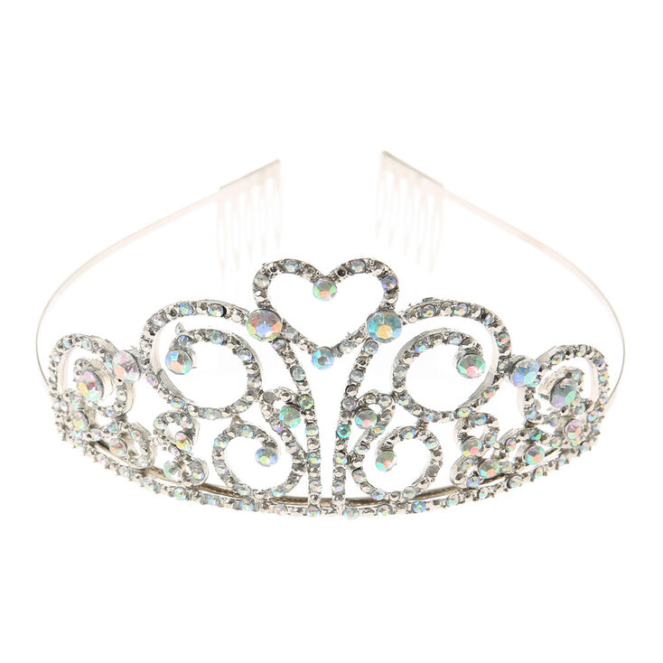 Claire&#39;s Club Silver-tone Crystal Heart Swirl Tiara,