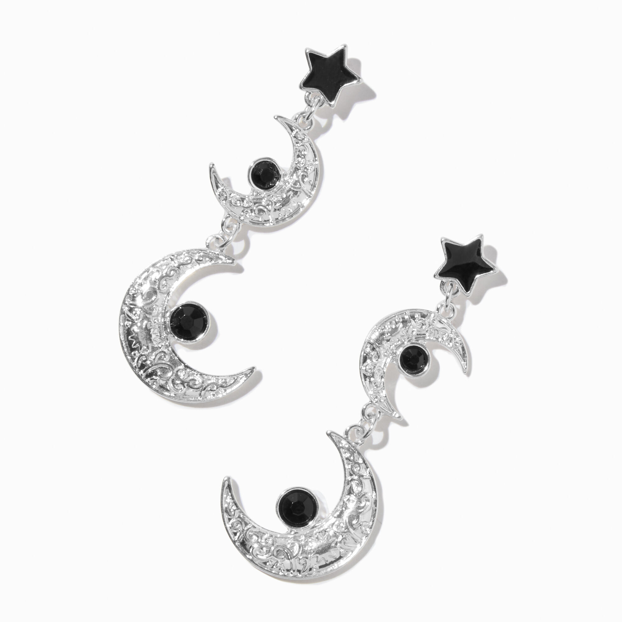 Claire s Silver tone Double Moon 2 Drop Earrings MainPlace Mall