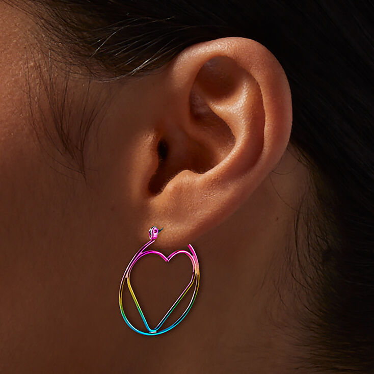 Anodized Rainbow Heart Hoop Earrings,