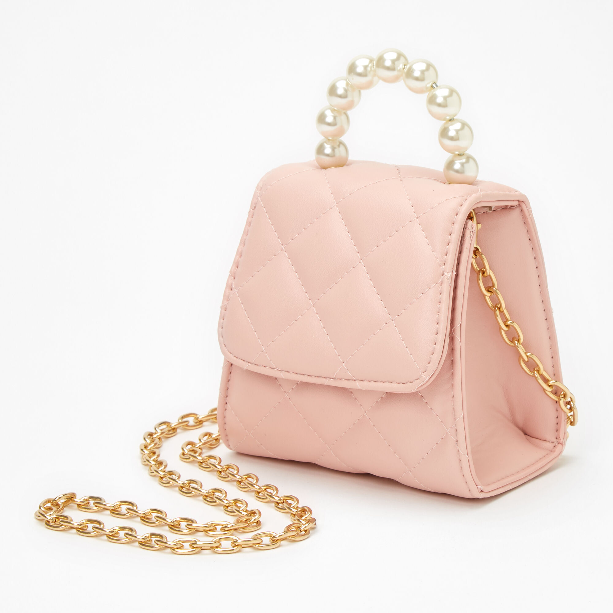 Quilted Crossbody Pearl Handle Bag Pink