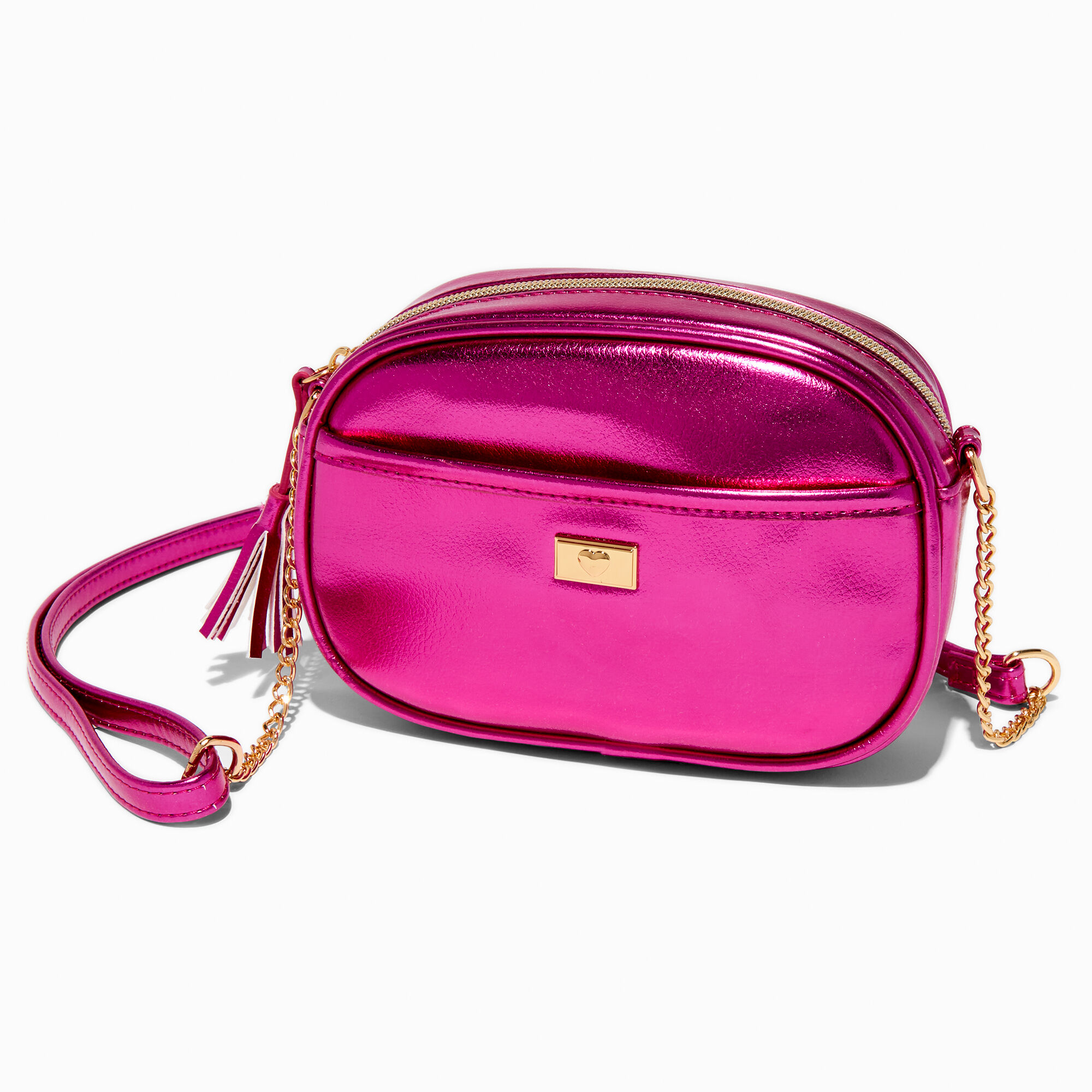 View Claires Iridescent Oval Crossbody Bag Pink information