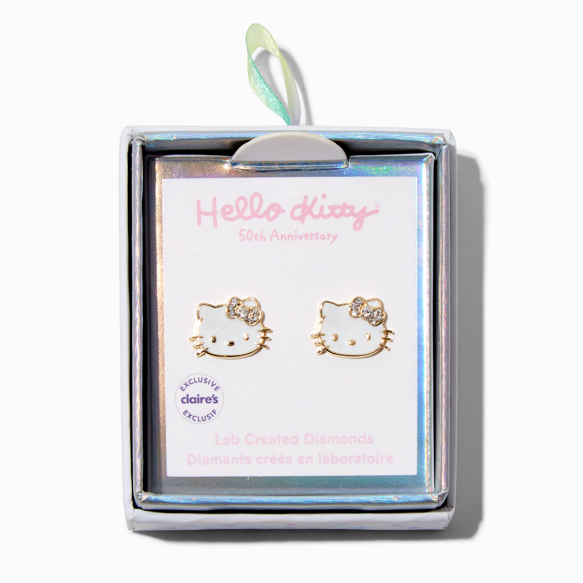 View Hello Kitty 50Th Anniversary Claires Exclusive 120 Ct Tw Lab Grown Diamond Enamel Stud Earrings Silver information