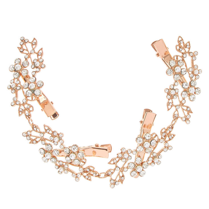 Rose Gold-tone Rhinestone Flower Hair Swag,