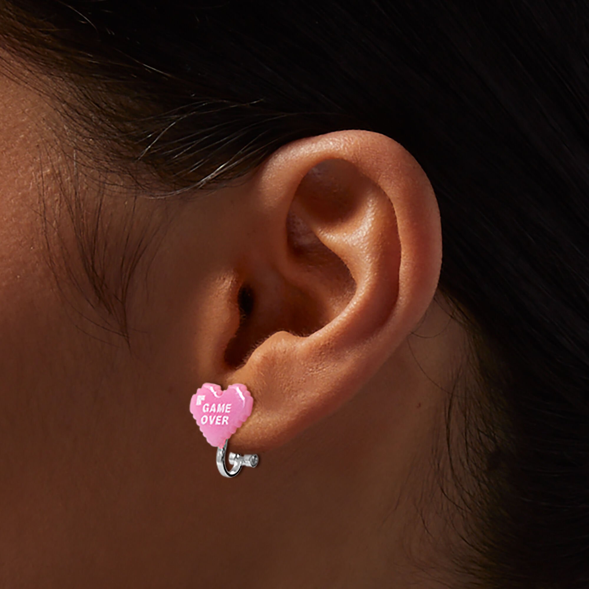 "Game Over" Heart Clip-On Stud Earrings,