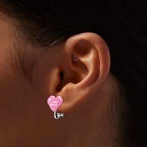 &quot;Game Over&quot; Heart Clip-On Stud Earrings,
