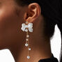 White Bow Gold-tone Pearl 4&quot; Drop Earrings ,