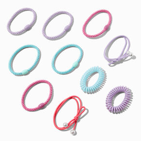 Pastel Mixed Bead &amp; Spiral Hair Ties - 10 Pack,