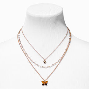 Gold-tone Heart &amp; Butterfly Pendant Multi-Strand Necklace,