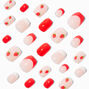 Strawberry French Tip Coffin Press On Faux Nail Set - 24 Pack,