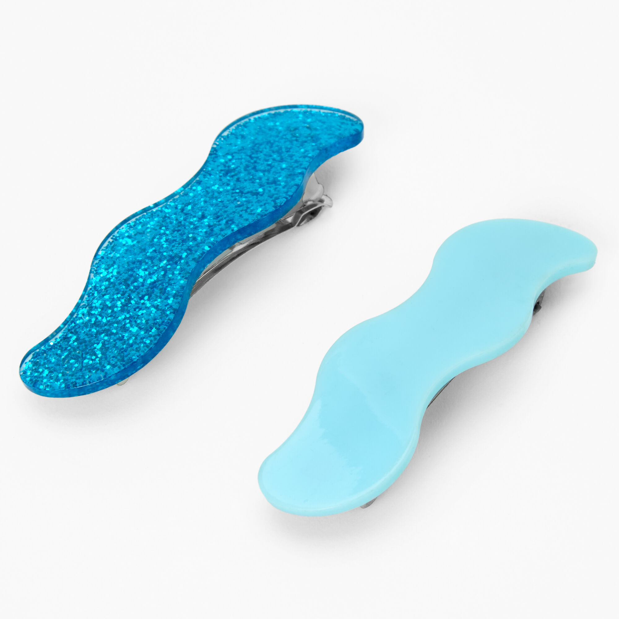 View Claires Glitter Wavy Hair Clips 2 Pack Blue information