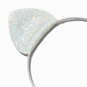 White Iridescent Glitter Cat Ears Headband,