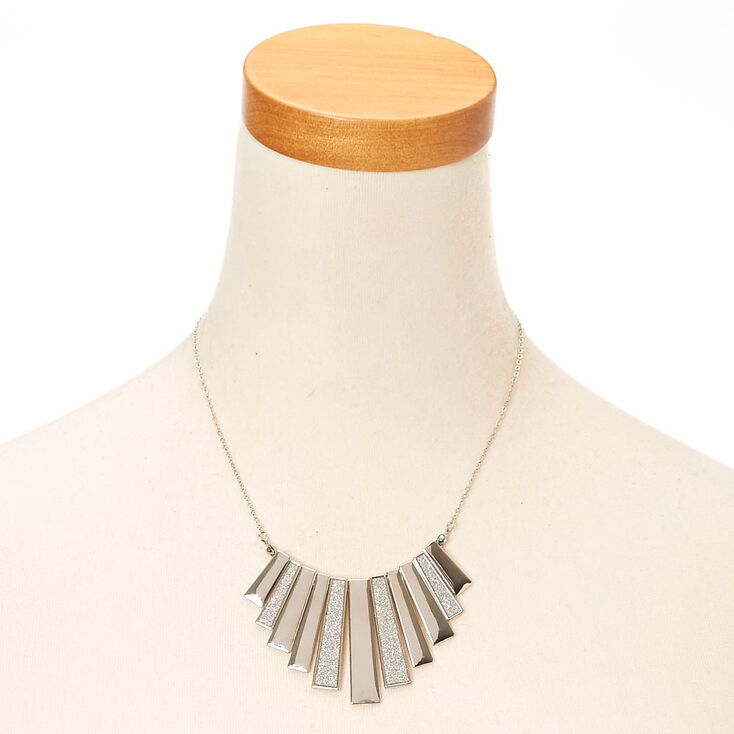 Silver Glitter Bar Fringe Necklace,