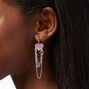 Pink Heart Silver Chains 3&quot; Drop Earrings,