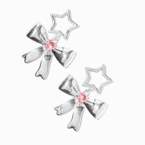 Silver-tone Bow, Pink Heart &amp; Star Drop  Earrings,