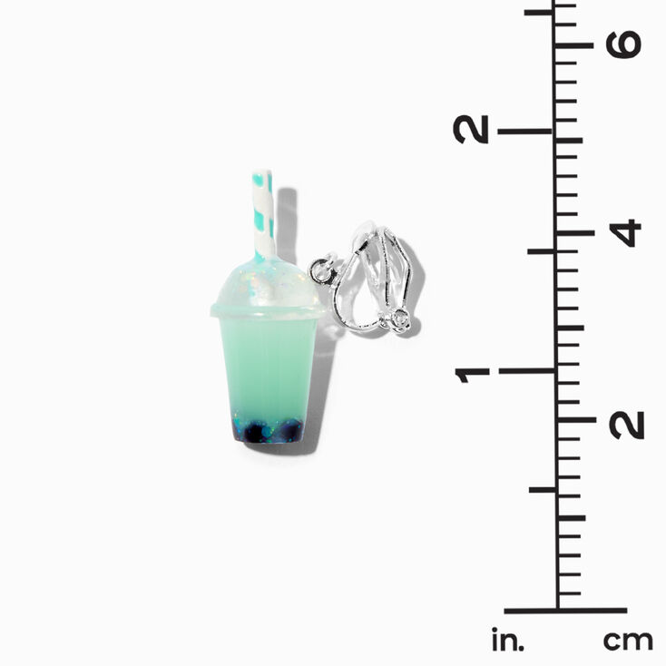 Silver-tone 0.5&quot; Mint Bubble Tea Clip On Drop Earrings,