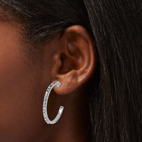 Silver-tone Crystal 25MM Hoop Earrings Stack - 3 Pack,