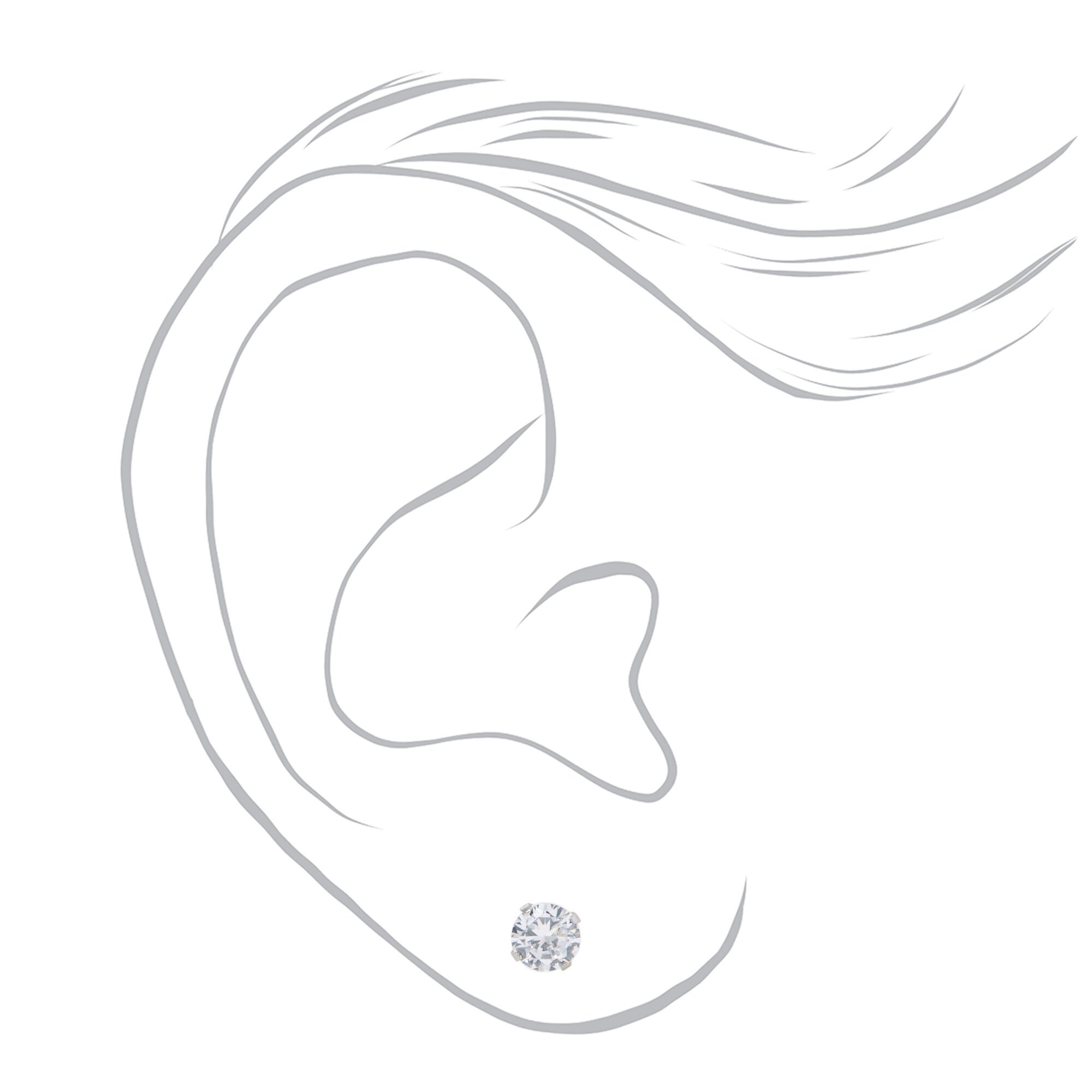 Stainless Steel 5mm Cubic Zirconia Studs Ear Piercing Kit with Ear Care Solution,