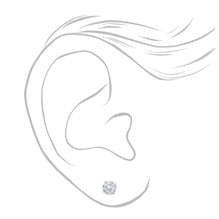 Stainless Steel 5mm Cubic Zirconia Studs Ear Piercing Kit with Ear Care Solution,