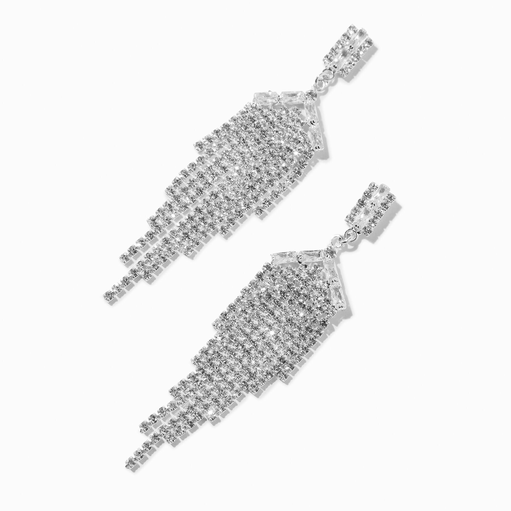 View Claires Tone Rhinestone 25 Chandelier Drop Earrings Silver information