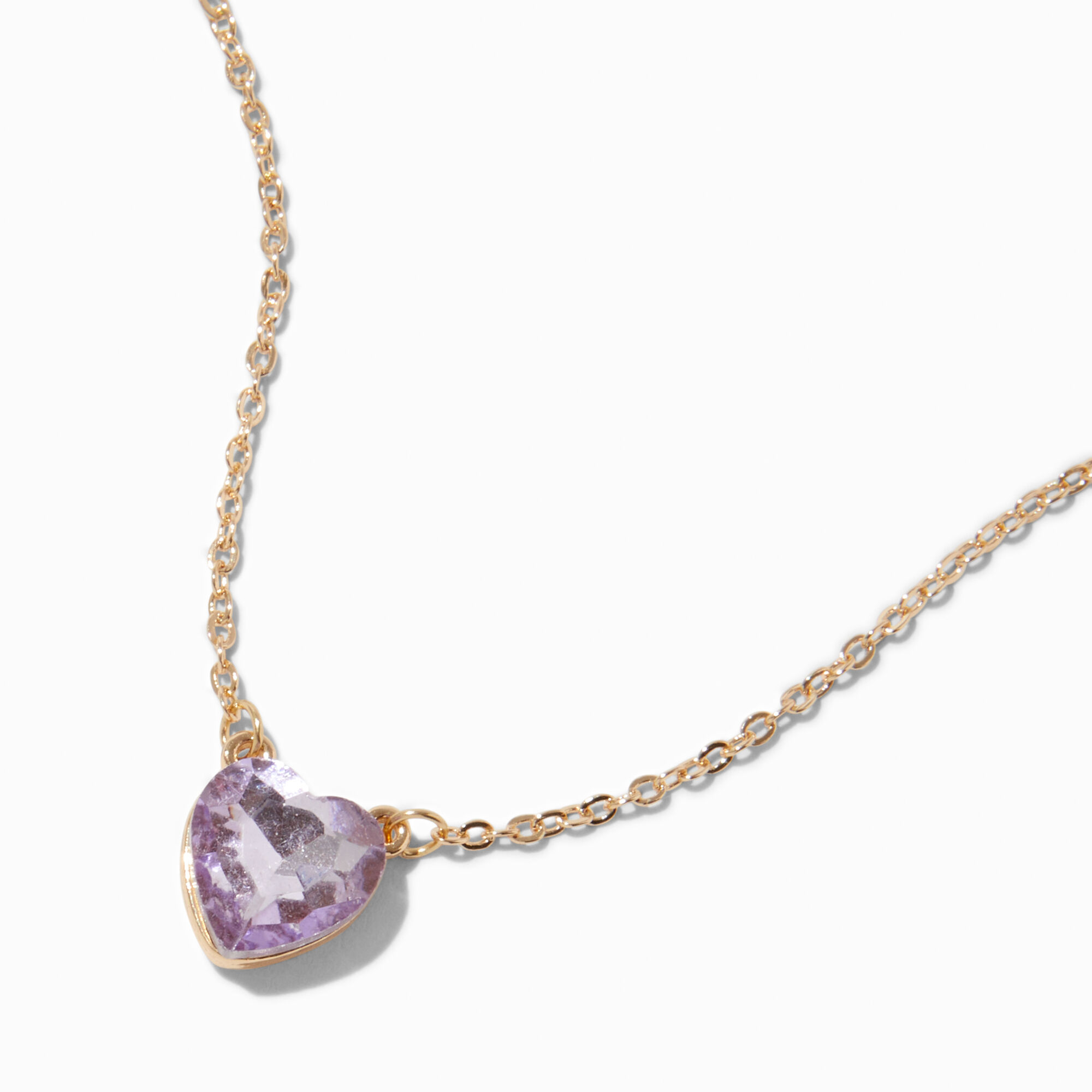 View Claires Faceted Crystal Heart Pendant Necklace Lilac information