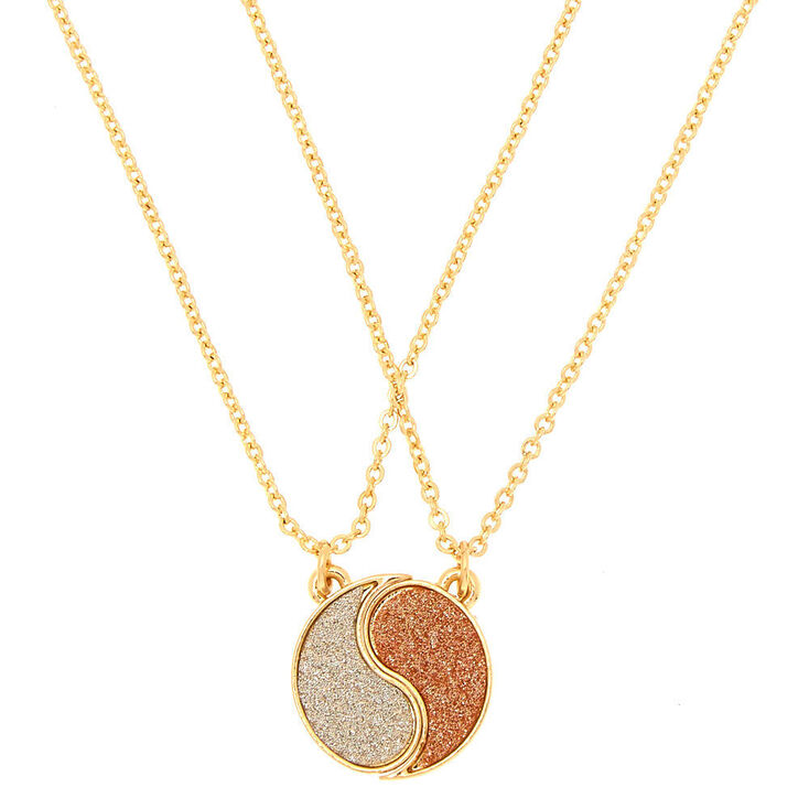 Claire's Colliers à pendentifs pailletés Yin et Yang best friends couleur dorée - Lot de 2
