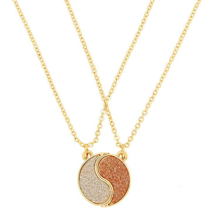 Gold Best Friends Yin Yang Glitter Pendant Necklaces - 2 Pack,