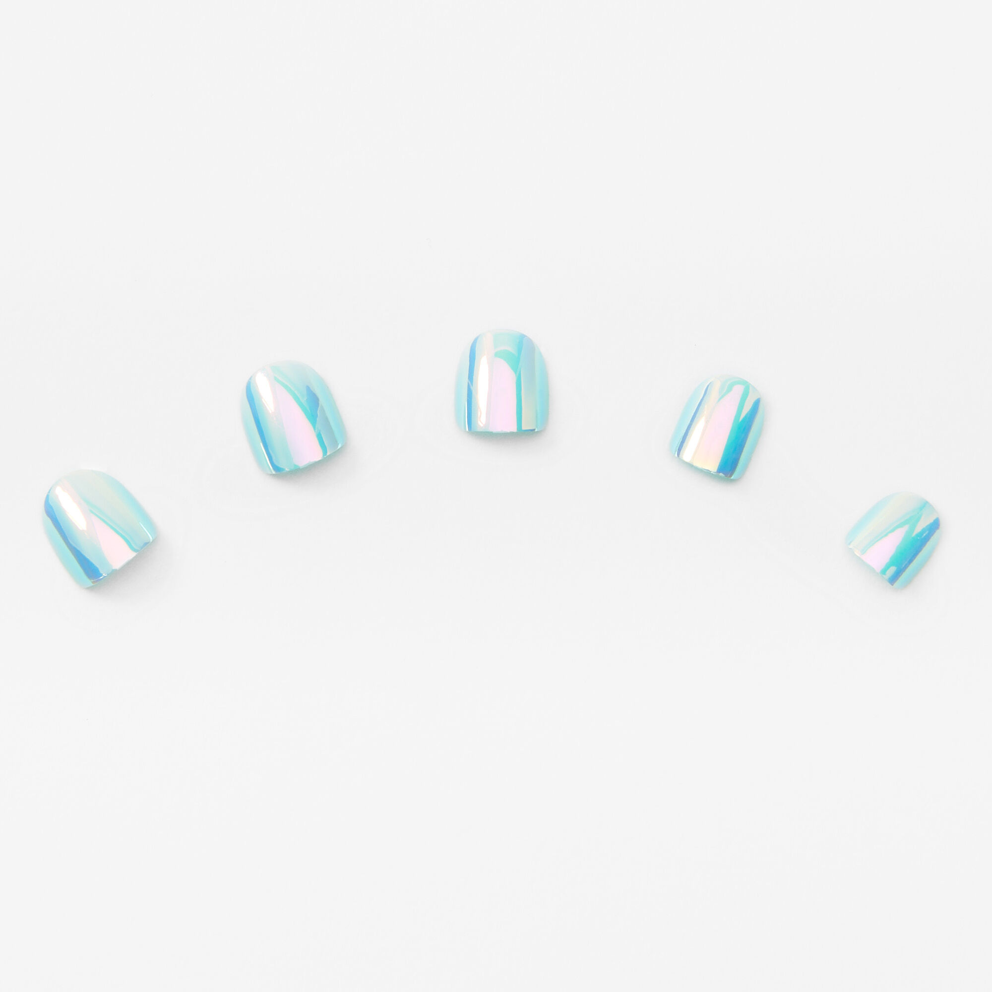 Claire's Club Holographic Mint Square Vegan Press On Faux Nail Set - 10 Pack,