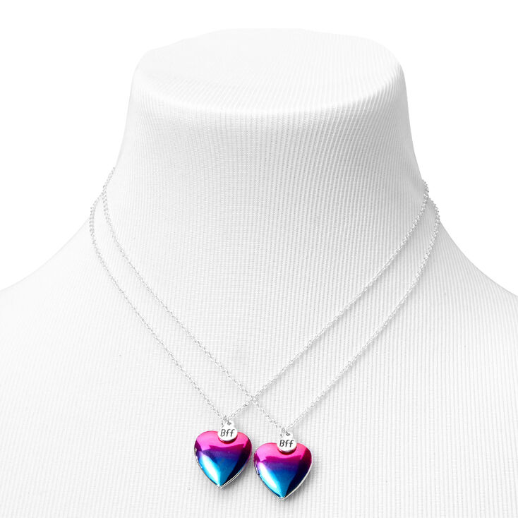Best Friends Rainbow Ombre Striped Heart Pendant Necklaces - 2 Pack,
