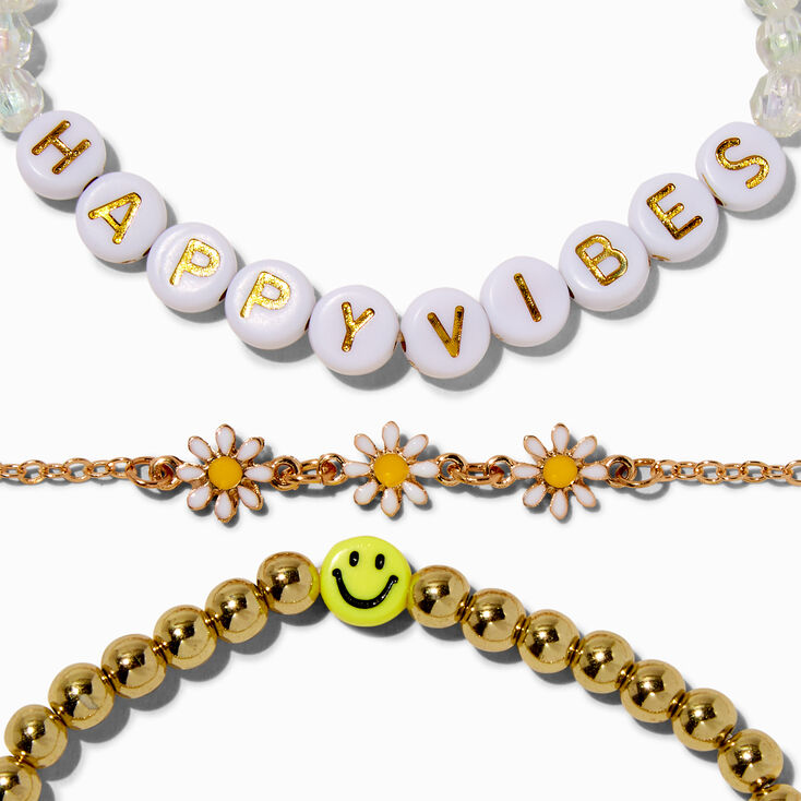 Smile Beaded Stretch & Chain Bracelet Set - 5 Pack