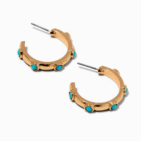 Turquoise Inset Gold-tone Hoop Earrings ,