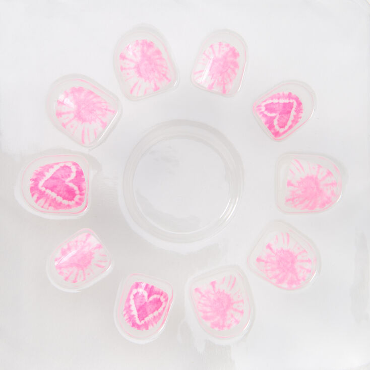 Claire&#39;s Club Pink Tie Dye Heart Vegan Press On Faux Nail Set - 10 Pack,