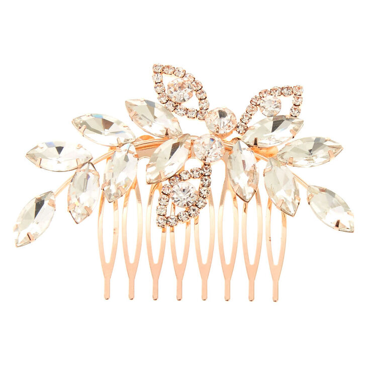 Rose Gold Rhinestone Leaf Hair Comb,