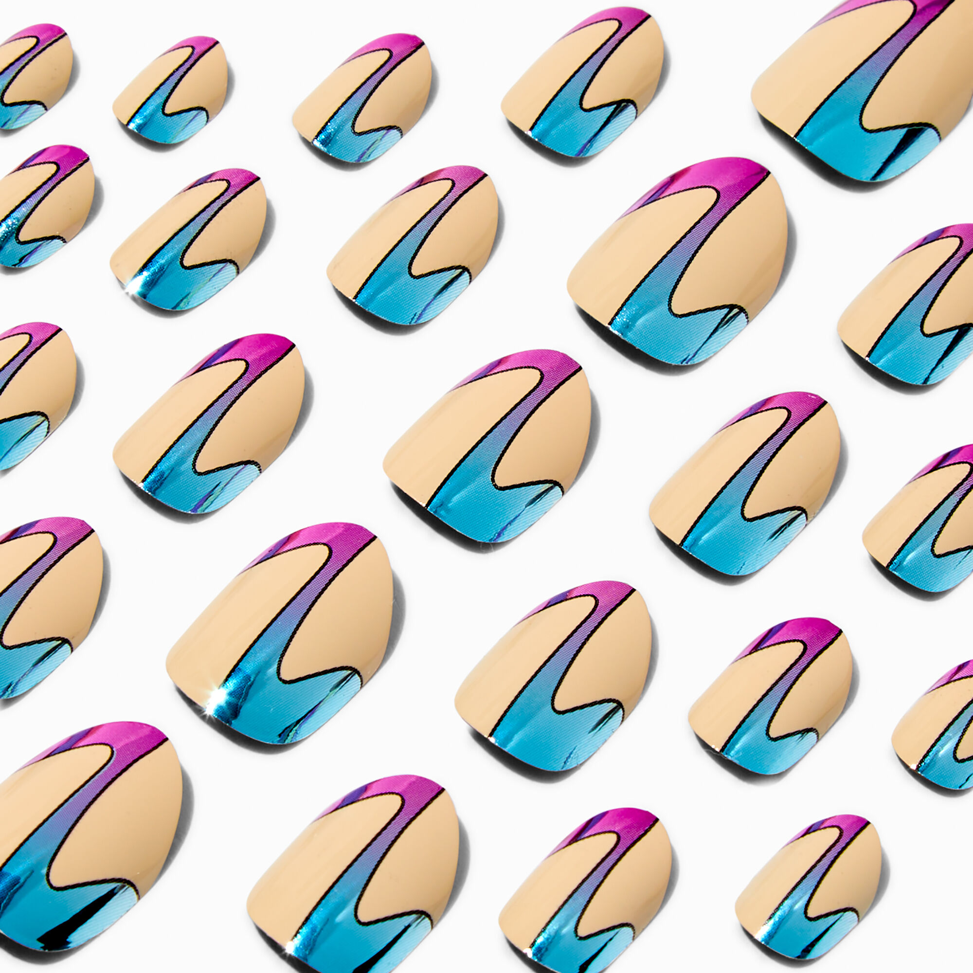 Metallic Squiggle Round Vegan Press On Faux Nail Set - 24 Pack,
