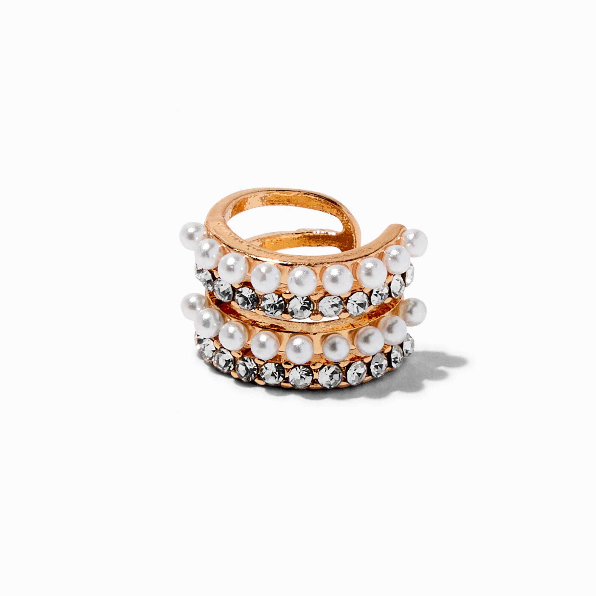 Claire's Manchette d'oreille épaisse strass et perles d’imitation couleur dorée